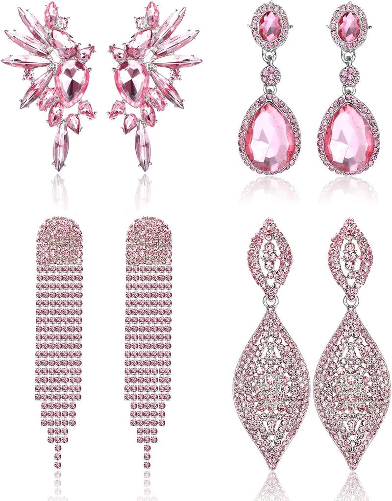 Sanfenly Clip On Earrings Women Dangle, Large Long Dangling Non Pierced Earrings Elegant Formal Big Bling Rhinestone Crystal Simulated Diamond Clip Earrings for Women Non Pierced Ears - Image 1